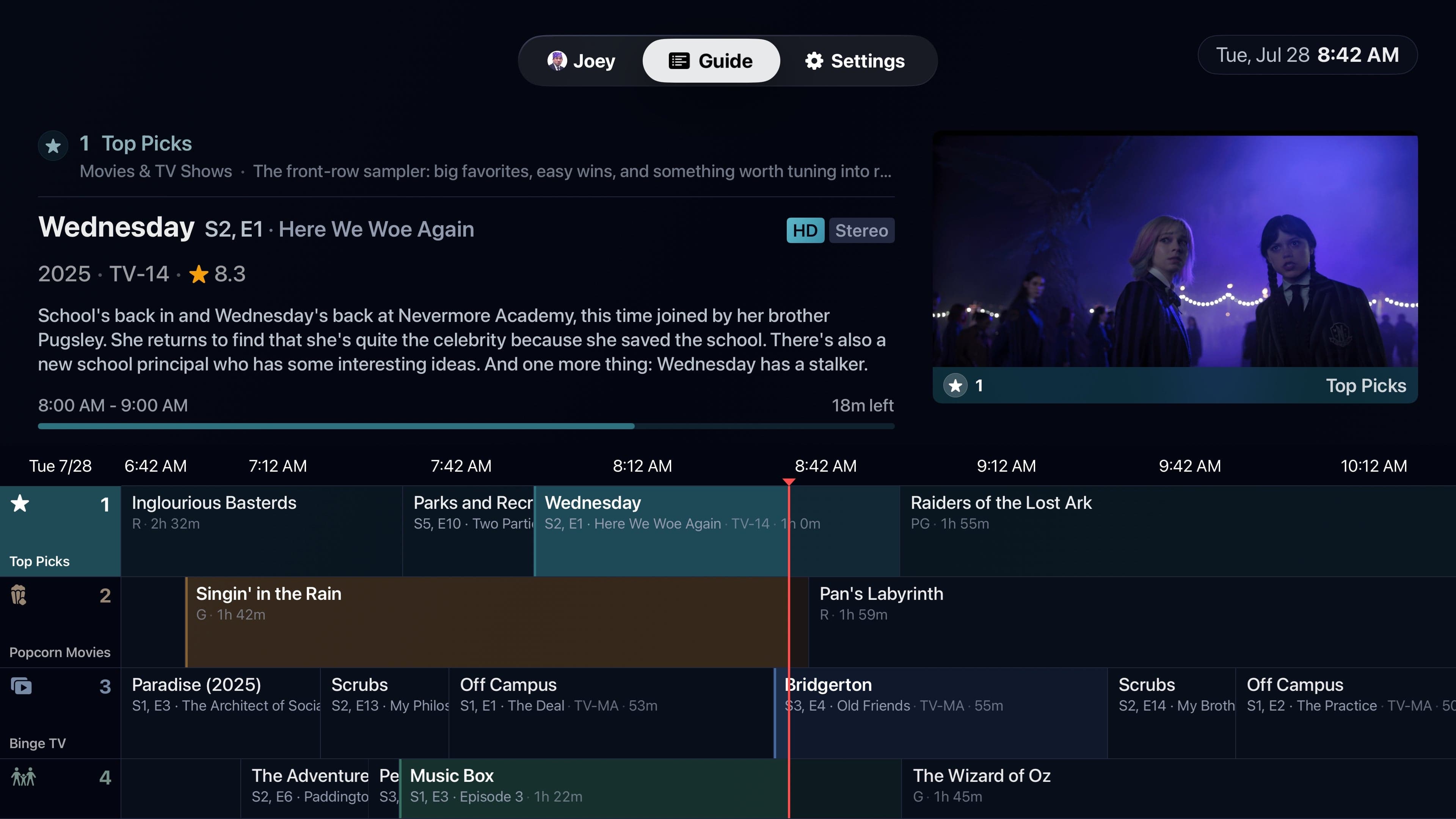 Bunny Ears TV program guide already filled with channels and programs on Apple TV