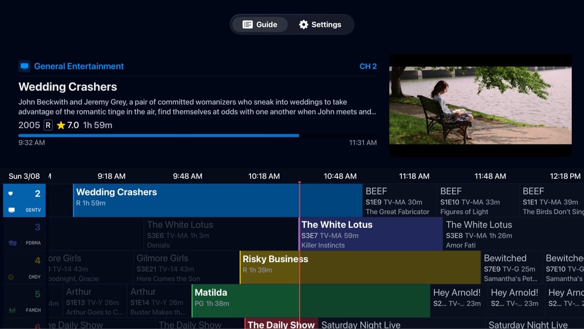 Bunny Ears TV electronic program guide with channel grid