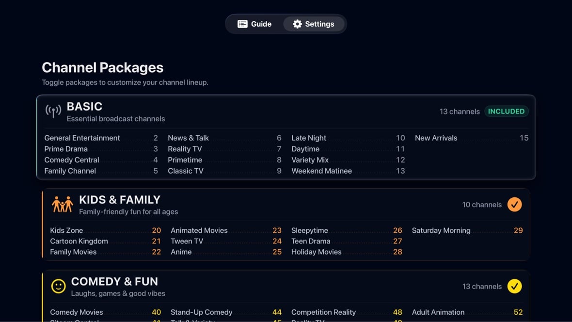 Bunny Ears TV channel packages and subscription pricing tiers